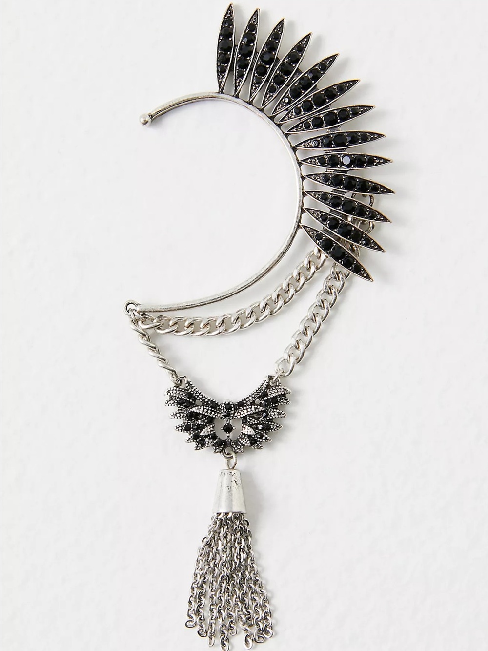 Free People Birds Of A Feather Cocktail Earrings Silver Crystal Tassel NWT